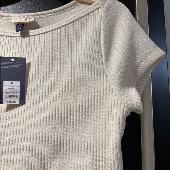 Universal Thread Cream Ribbed Short Sleeve Top - Picture 3 of 3